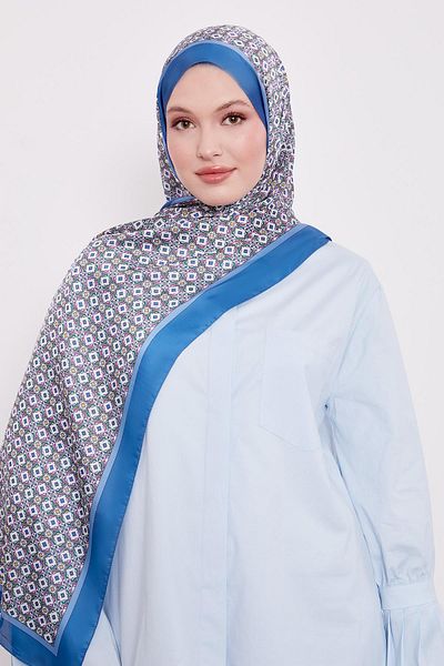 Levidor Şal de mătase indiană cu model pătrat indigo