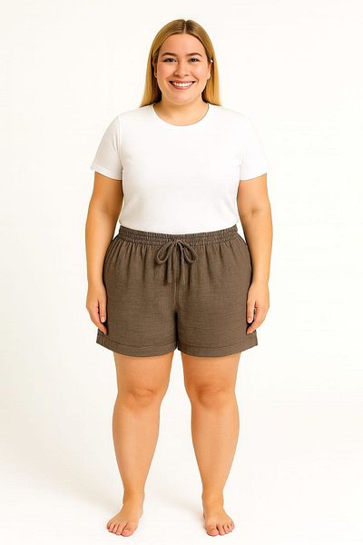 enmodaiçgiyim Plus Size 100% Cotton Muslin Fabric Women's Two Pockets Casual Summer Shorts