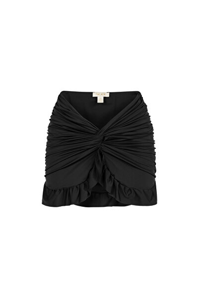TIME MUSE Carrie Knot Detailed Black Ruffle Skirt