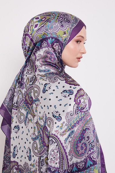 Levidor Şal din mătase indiană cu desene mixte violet