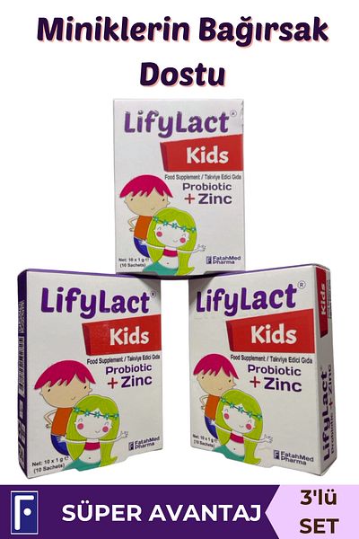 LifyLact Kids Probiotics, Prebiotic Sachet, Zinc, 3-Piece Advantage Pack
