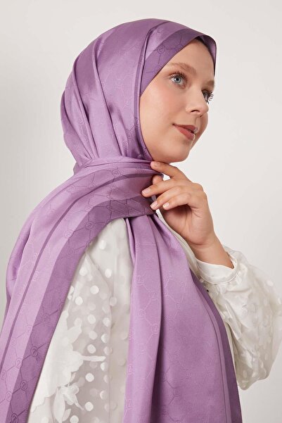 Levidor Purple Stripe Detail Monogram Silk Shawl