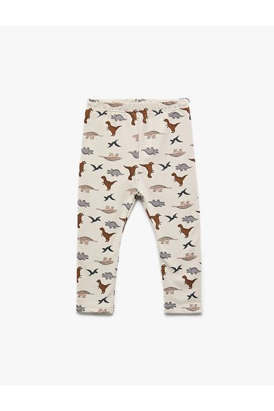 Koton Dinosaur Printed Tie Waist Cotton High Waist Leggings