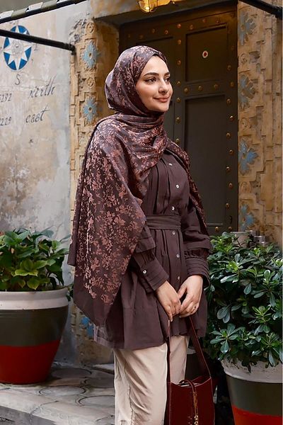 Levidor Dark Brown Flower Pattern Italian Jacquard Shawl