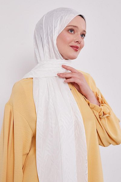 Levidor Șal Capri Jacquard cu model de frunze abstracte alb