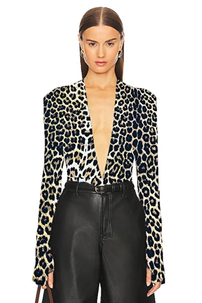 AFR CLOTHES Women's Double Layer Jersey Fabric Deep V-Neck Bottomed Bodysuit