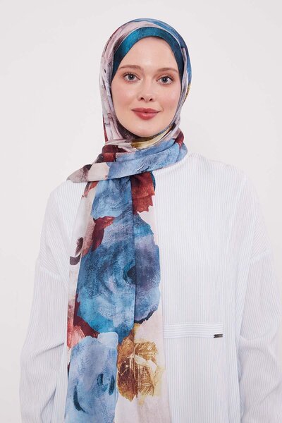 Levidor Zümrüt Soyut Çiçek Desen Hint İpeği Şal