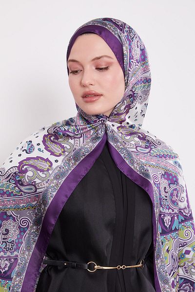 Levidor Şal din mătase indiană cu desene mixte violet
