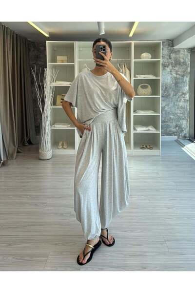 LUUNA STORE طقم شالوار مودال - رمادي