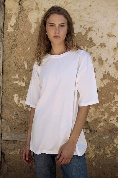 Hooopstore Oversize Short Sleeve Ecru Cotton T-Shirt