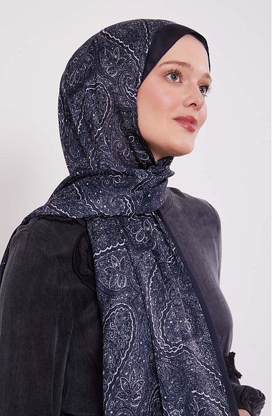 Levidor Navy Blue Authentic Pattern Indian Silk Shawl