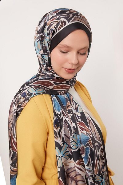 Levidor Black Petunia Pattern Indian Silk Shawl