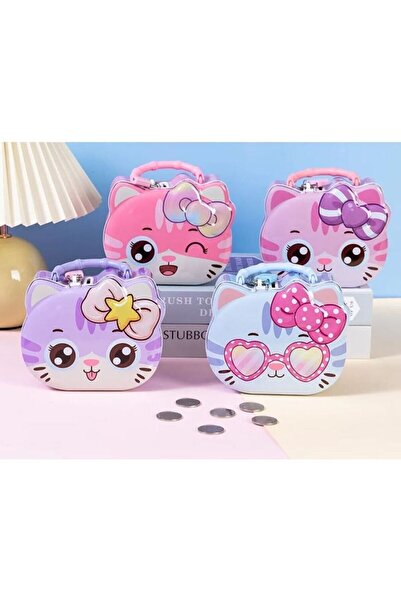 Kiesa Sevimli Metal Kedi Kumbara Çantalı Kilitli Kumbara Hediye Kumbara Çanta Kumbara