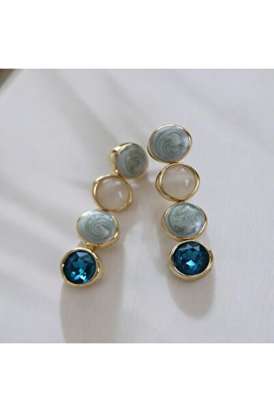 vina's atelier Fransız Tasarım Doğal Mavi Taş Sarkıt Çelik Küpe