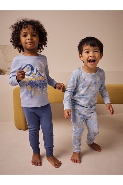 Next Baby Cotton Blue Ramadan Themed Long Sleeve Pajamas Bottom Top Set