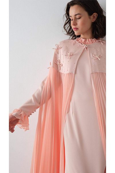 miha Hicran Önal Top Size Beadworked Pillow Dress Salmon