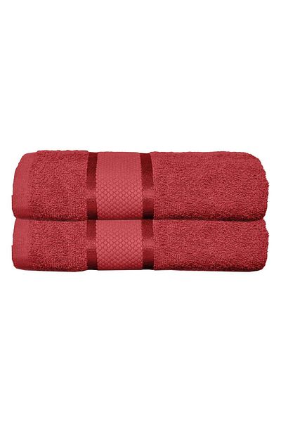 trendyhome Set of 2 Bath Towels 70x130, 100% Cotton, 400g/m², Lines, Red, ST15546