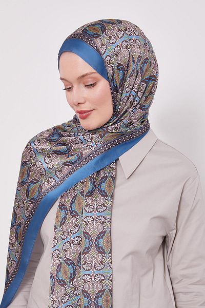 Levidor Denim Blue Reflection Pattern Indian Silk Shawl