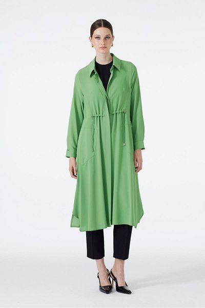 Zühre Shirt Collar Pocket Detailed Long Green Wear Out Gc-0062