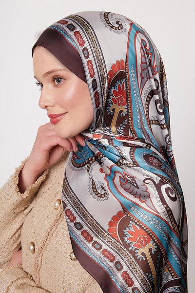 Levidor Bitter Brown Edge Geometric Pattern Indian Silk Shawl