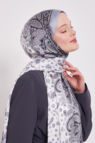 Levidor Silver Karma Flower Indian Silk Shawl