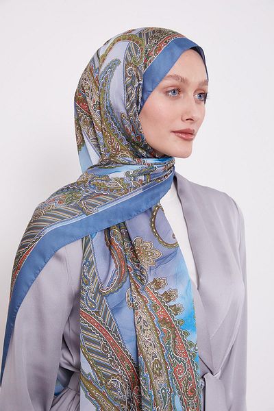 Levidor Blue Floral Indian Silk Shawl