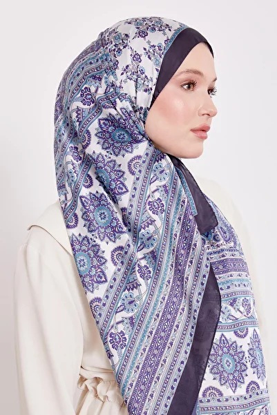Levidor Navy Blue Spiral Pattern Indian Silk Shawl