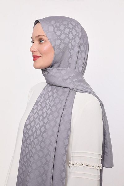 Levidor Silver Square Transitional Pattern Blue Jacquard Shawl
