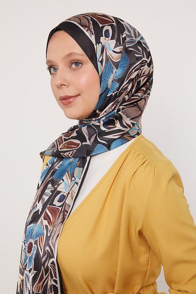 Levidor Black Petunia Pattern Indian Silk Shawl