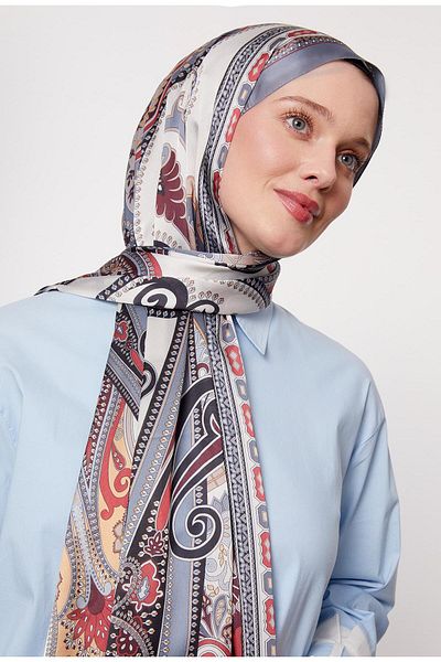 Levidor Denim Blue Edge Geometric Pattern Indian Silk Shawl