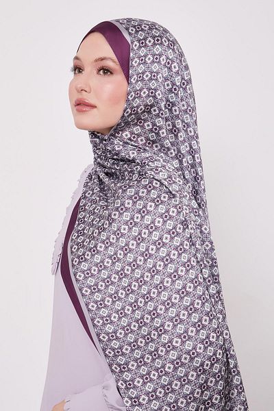 Levidor Purple Square Pattern Indian Silk Shawl