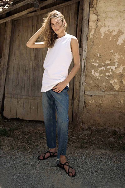 Hooopstore Sleeveless Ecru Cotton T-Shirt