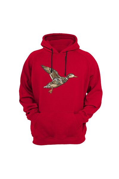 WİDİ Hunting Hunter Camouflage Pattern Duck Printed 3 Thread Thick Hooded Kangaroo Pocket Sweatshirt