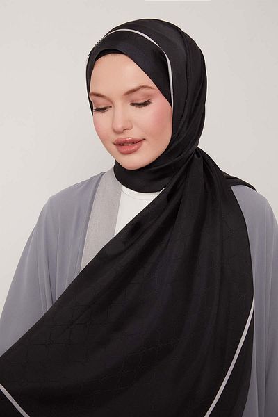 Levidor K.Navy Blue Edge Striped Monogram Silk Shawl
