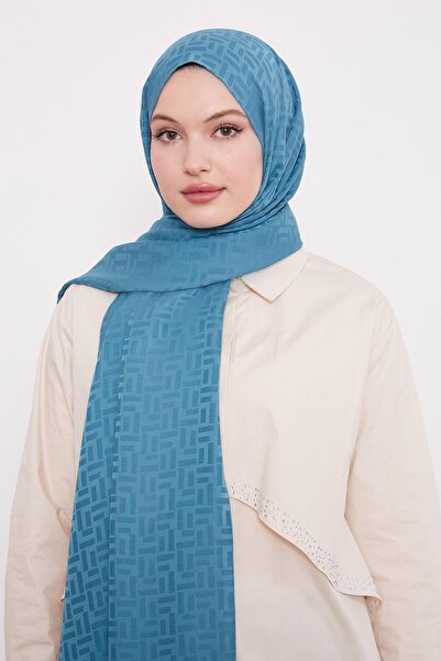 Levidor Moss Green Stick Pattern Blue Jacquard Shawl