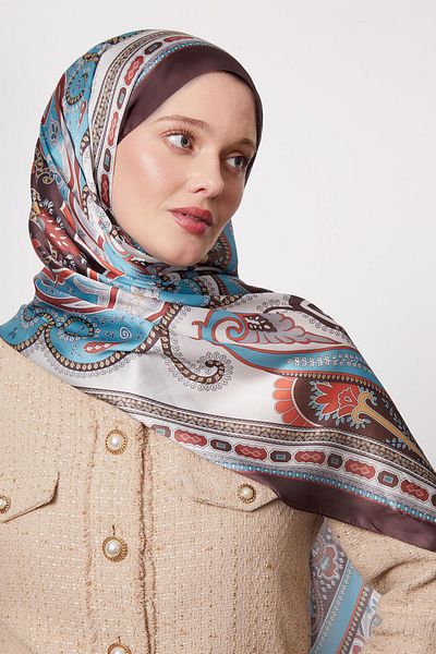 Levidor Bitter Brown Edge Geometric Pattern Indian Silk Shawl
