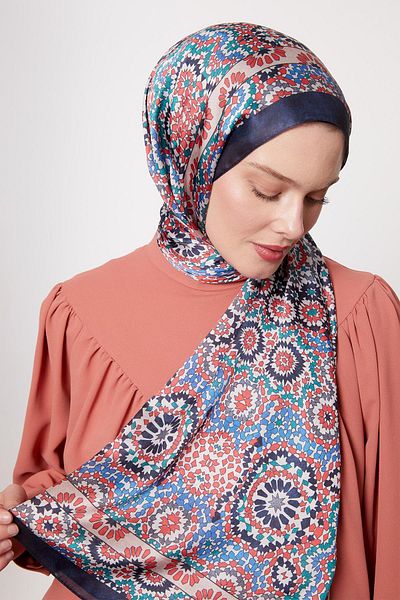 Levidor K.Navy Blue Batik Pattern Indian Silk Shawl