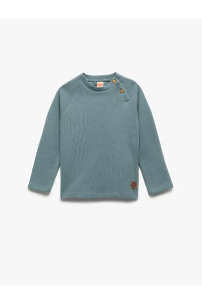 Koton Cotton Button Long Sleeve Crew Neck Sweatshirt