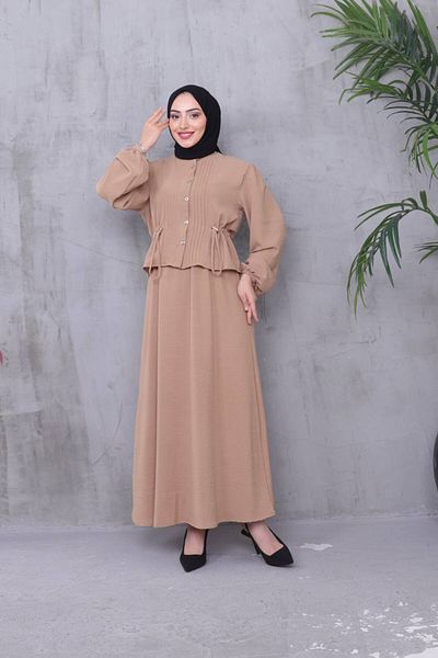 Monchoix Women's Waist Adjustable Ayrobin Fabric Shirt Skirt Double Hijab Suit