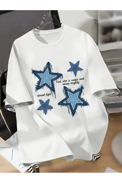 haha Tricou cu imprimeu stele pentru femei