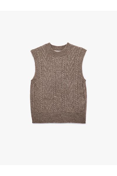 Koton Sleeveless Stand Collar Textured Knitwear Sweater