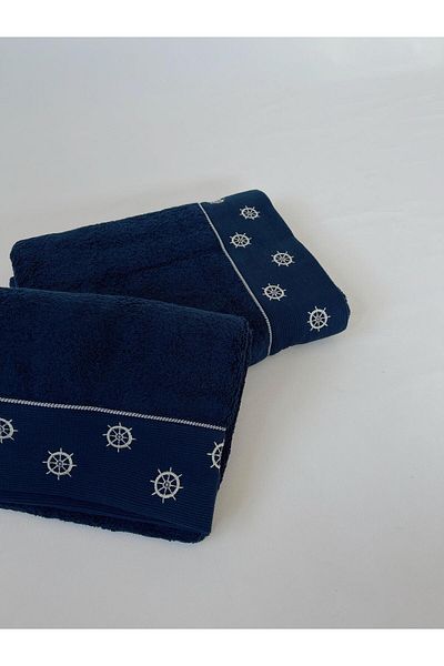 MJAMASS Navy Blue Rudder Patterned Towel Set