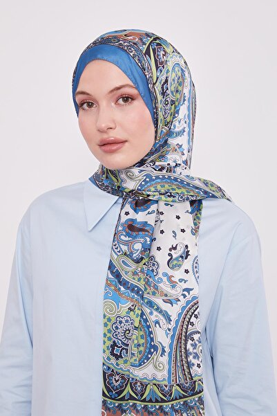 Levidor İndigo Karışık Desenal Hint İpeği Şal