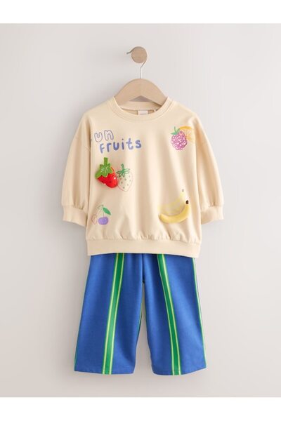 Next Baby Cotton Cream Fruit Pattern Long Sleeve Bottom Top Set