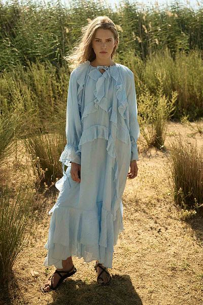 Hooopstore Soft Blue Dress with Flywheel Detail