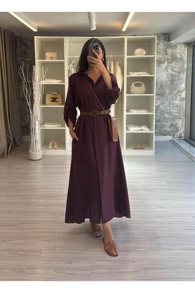 LUUNA STORE فستان قميص بحزام - مورديم