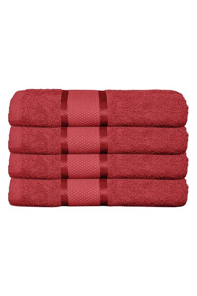 trendyhome Set of 4 Bath Towels 50x90, 100% Cotton, 400g/m², Lines, Red, ST15561