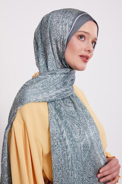 Levidor Mint Yeşili Baskılı Hint İpeği Şal