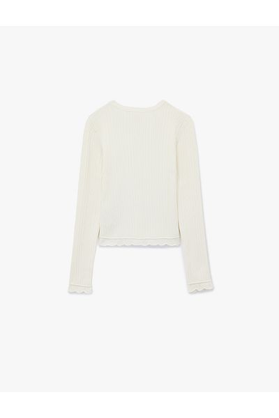Koton Long Sleeve Viscose Blended Textured Button Crew Neck Knitwear Cardigan