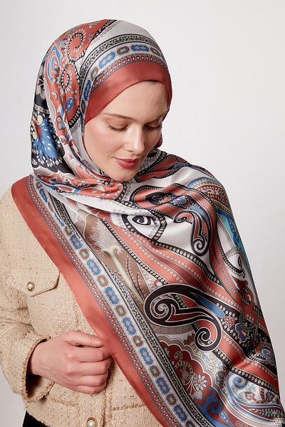 Levidor Orange Edge Geometric Pattern Indian Silk Shawl